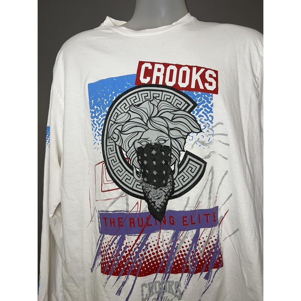 Crooks & Castles Shirt Mens XL White Long Sleeve The Ruling Elite Graphic Tee